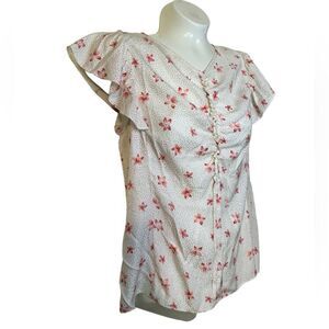 Rebecca Taylor Silk Blend Floral Ruffle Sleeve Blouse